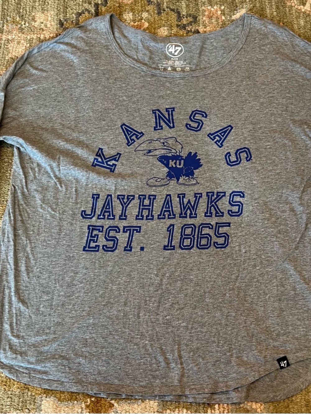 Kansas Jayhawks Women’s Brand 47 Long Sleeve Shirt Size XL Color Grey‎